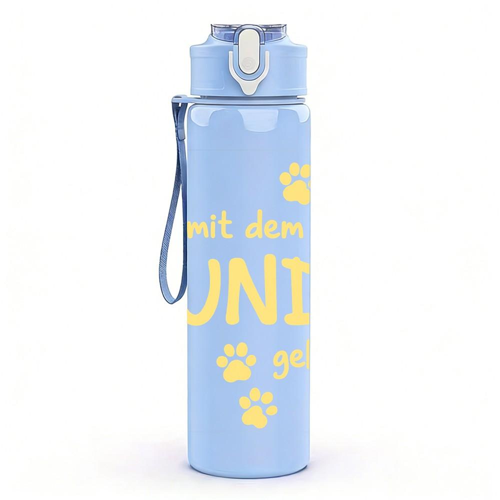 1PC Du Met Ein Hund Geht German Text 750ml Color Plastic Sports Water Bottle Leakproof Flip Straw Lid Suitable for Sports Office Home Use