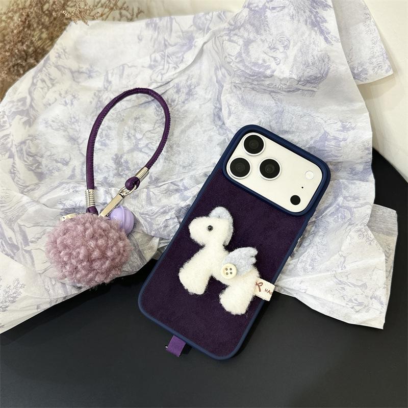 

3D White Horse Winter Flocked Hand Strap Case for iPhone 17/16 Pro Max/15/14 14 Pro