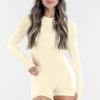 Women's Matte Long Sleeve Open-Back Yoga Jumpsuit with Shorts - Stylish Fitness Attire