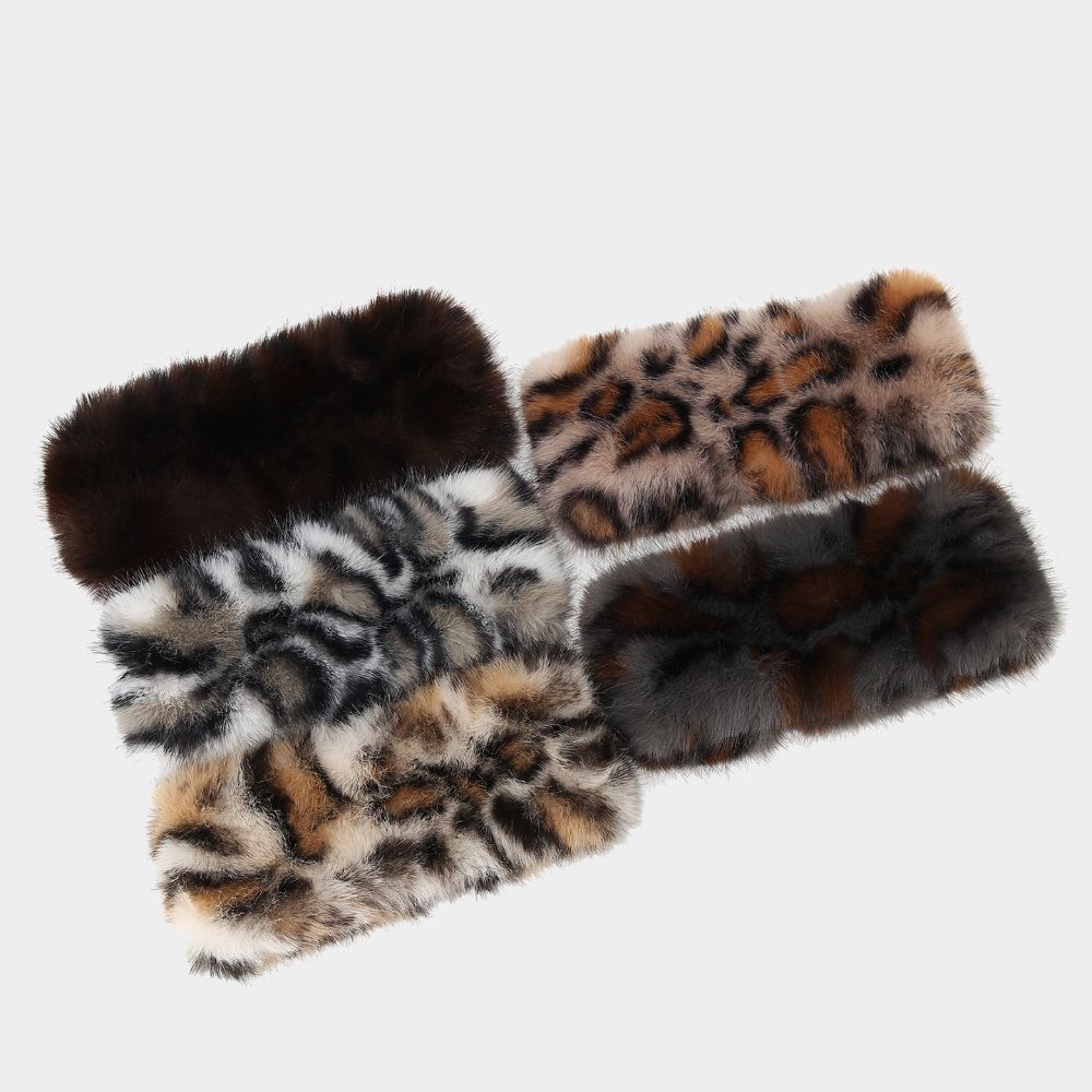 Animal Pattern Leopard Print Hairband Rabbit Fur Winter Elastic Headband Fluffy Headband Outdoor