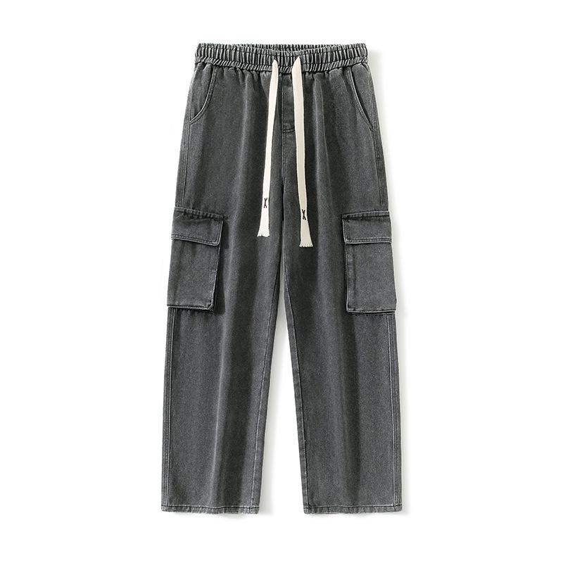 Men's Retro Wide-Leg Multi-Pocket Jeans - Spring/Fall Casual Workwear Pants