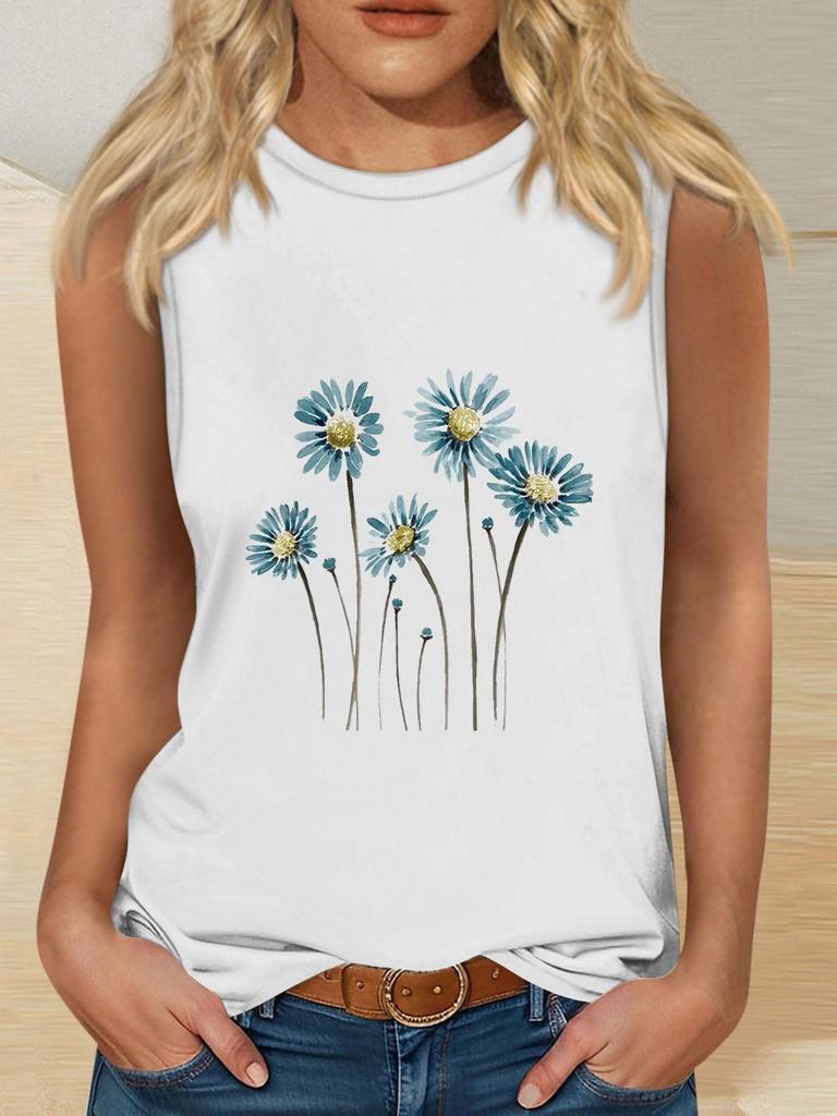 Flower Floral 3D Print Tank Tops Women Summer O-Neck Vintage Casual Vest Off Shoulder Y2k Sleeveless Top Camisole Woman Clothing