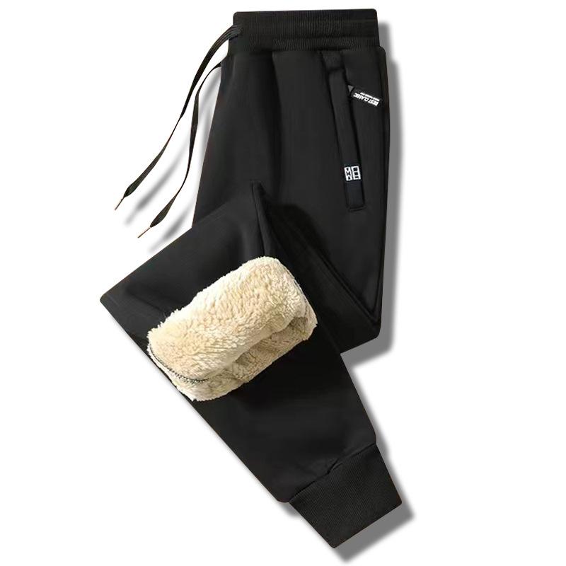 Men's Fleece-Lined Lambswool Winter Pants, Elastic Waist, Plus Size, Warm & Thickened, Casual Sport Style.