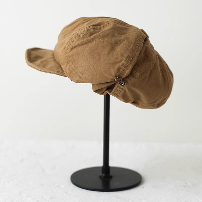 One Hat and Five Wearing Retro Cotton and Linen Octagonal Cloud Hat Summer Color Button Forward Hat Show Face Small Beret