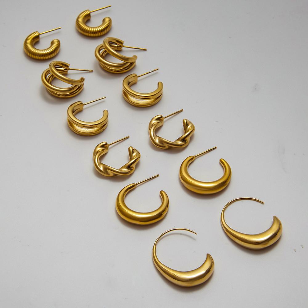 Three Layer Hollow C-shaped Stud Earrings Tarnish Resistant Metal Ladies Daily Wear Fashion Jewelry Wholesale