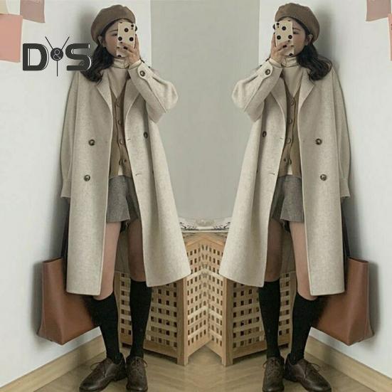 Dam Vinterkappa Nedvikt Krage Fickor Enfärgad Dubbelknäppt Förtjockad Lös Passform Kappa Termisk Långärmad Pendling Dejting Vår Höst