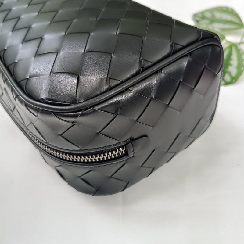 Pelle Vera Intrecciata a Mano da Uomo Portatile Strato Superiore Pelle di Mucca Cerata alla Moda Borsa da Bucato Cosmetico da Donna