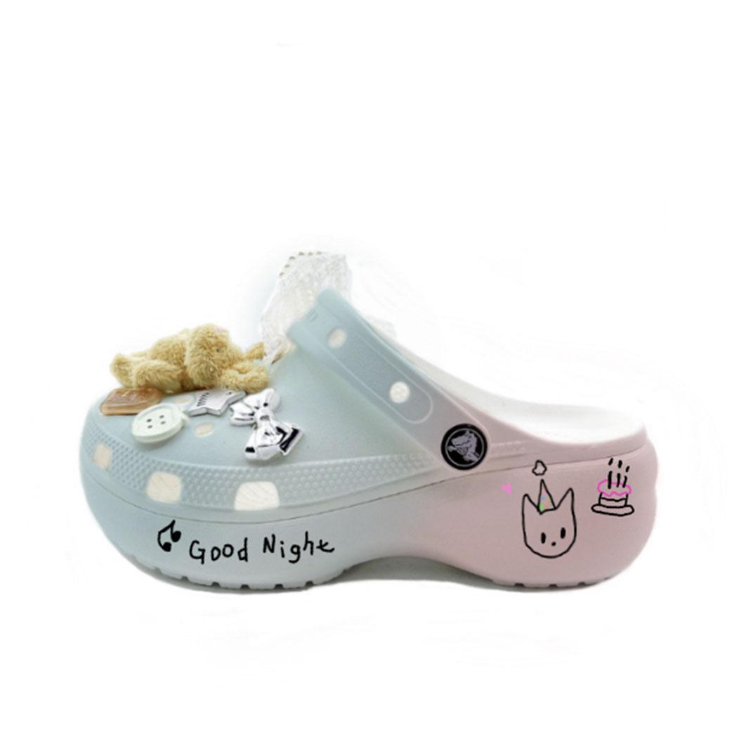 

Crocs Classic Platform Clog EVA Childish Birthday Party Beach Girl Campus Style Hole Shoes Unisex Blue Pink 34-35