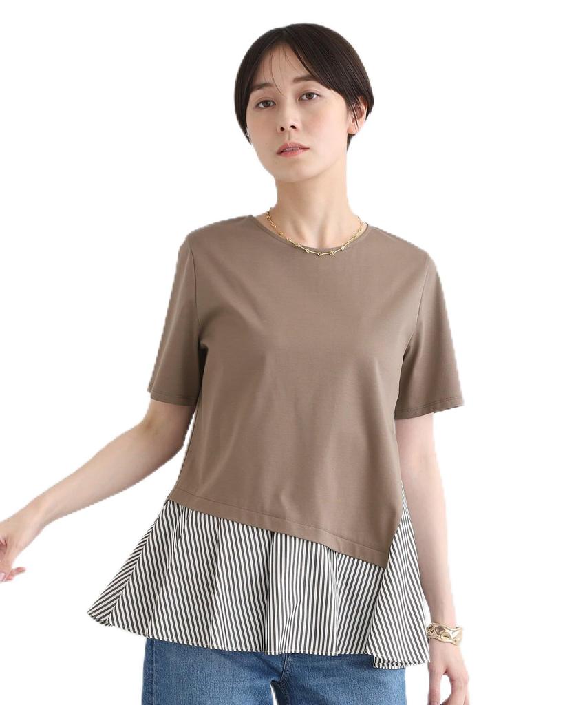 INDIVI Washable Striped Layered Mocha Brown Size 38 T-Shirt, 12719012, Women's, (042), (M)