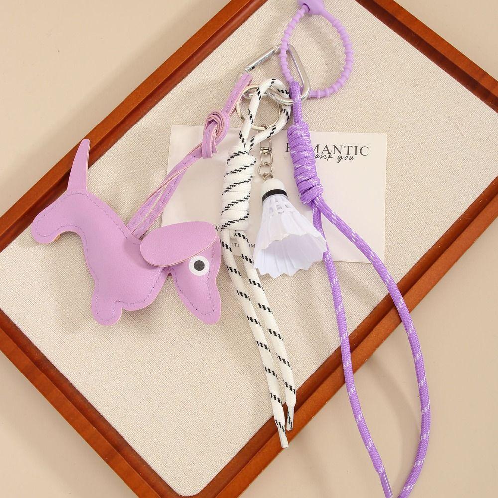 Hanging Braided Rope Bag Pendant PU Leather Badminton Couple Keyring  Girls Couple Girlfriends