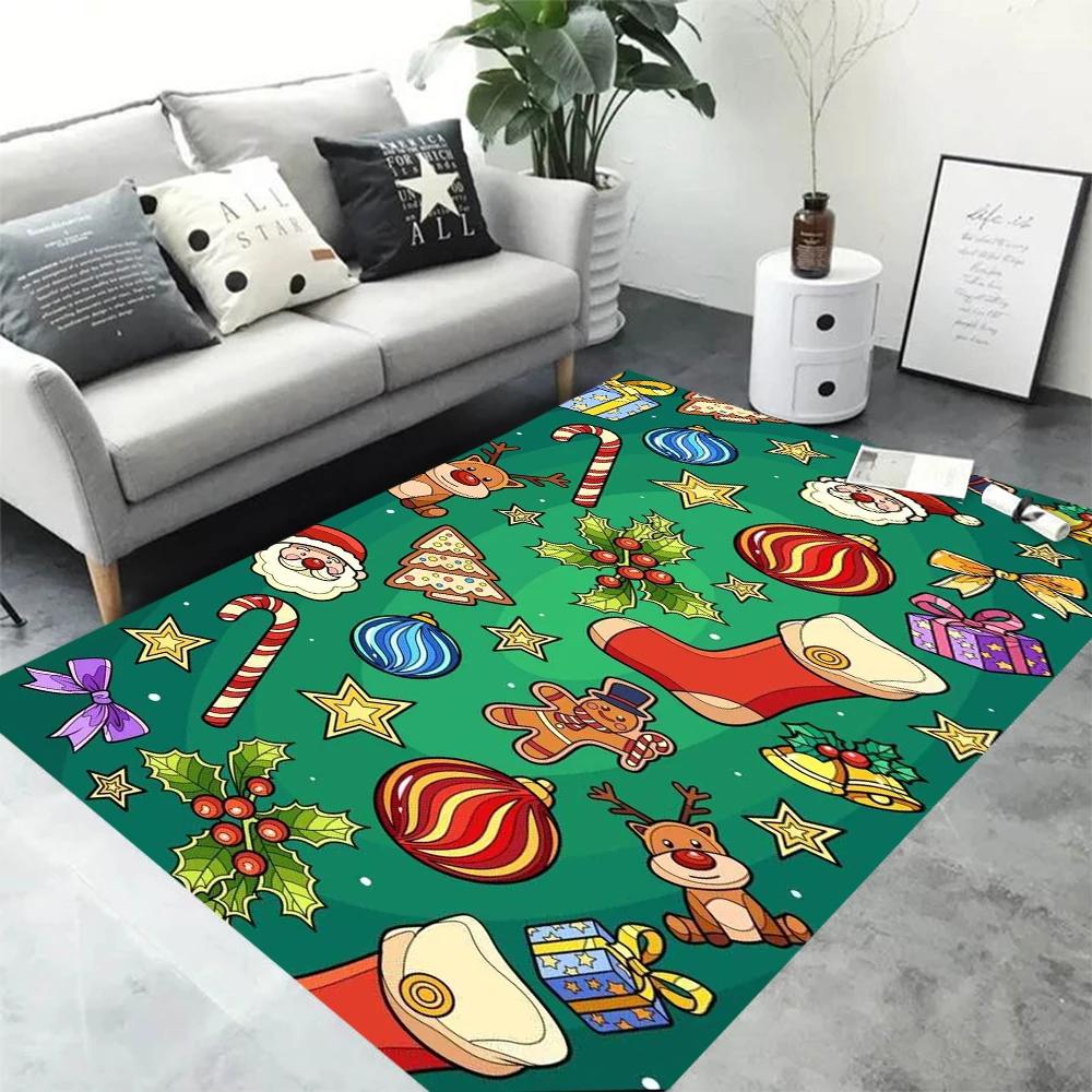 Christmas Theme Carpet for Living Room Decor Sofa Rug Christmas Tree Santa Claus Bedroom Bedside Rug Holiday and Festival Decor