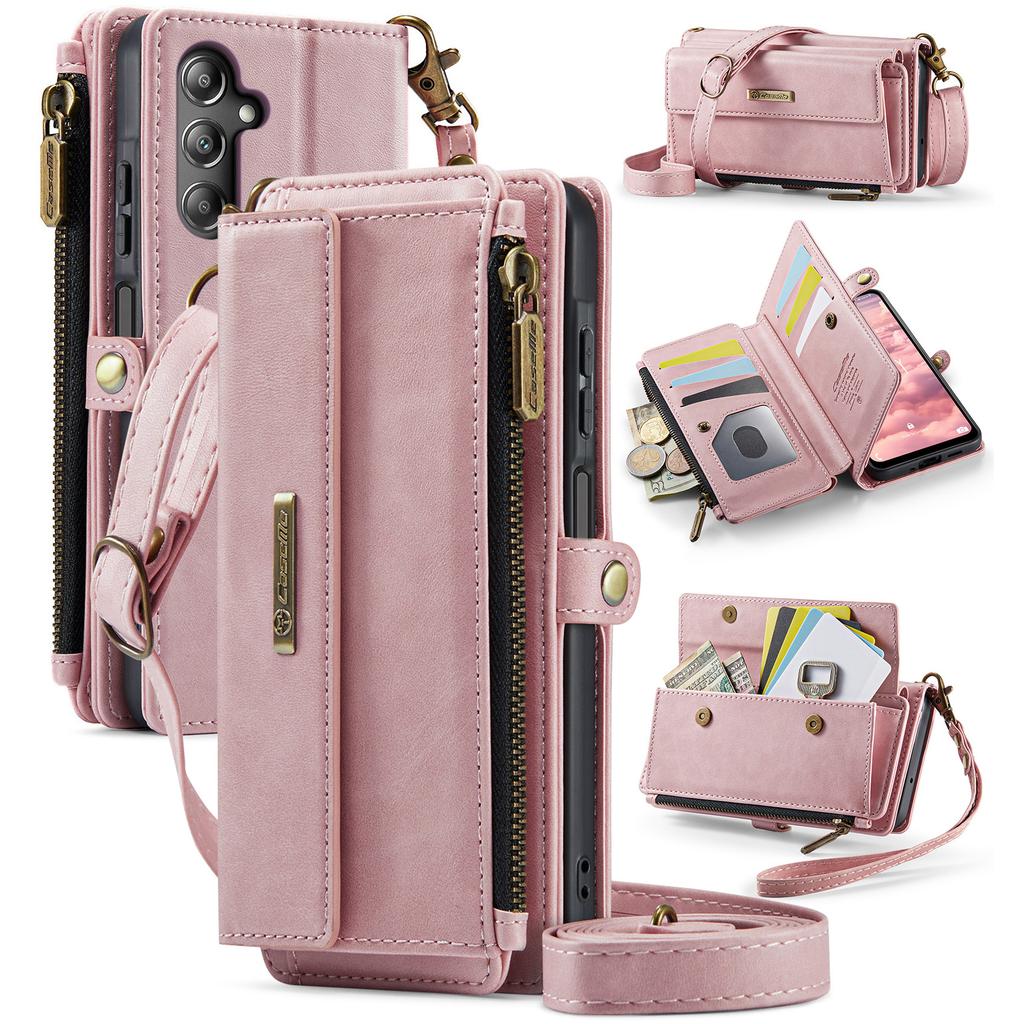 For Samsung Galaxy A16 5G Case CASEME C39 RFID Blocking Zipper Wallet Stand Leather Cover with Strap