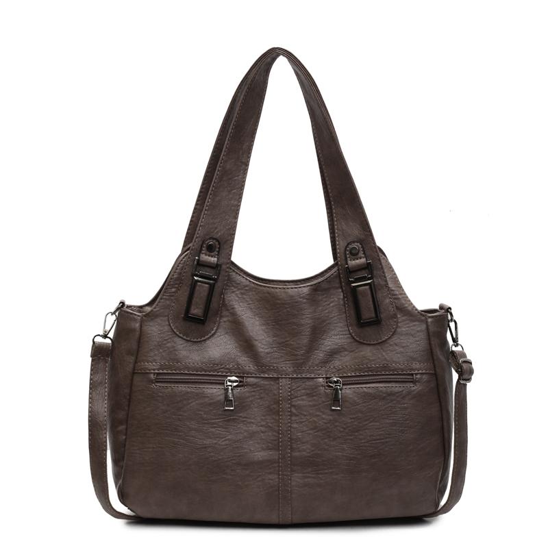 Women's Soft Leather Shoulder Bag Luxury Designer Handbag Ladies Solid Color Casual Large Tote Bag Messenger Commuter Sac A Main