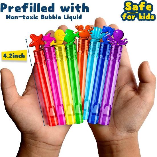 32Pcs Sea Mini Bubble Wands Assortment 8 Styles 8 Colors Bubble Party Favors for Kids, Bubbles for Kids, Themed Birthday Party Favors, Classroom