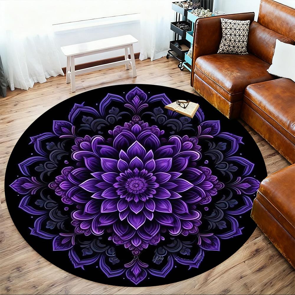 1pc mandala purple Round Chair mat Area Rug - Non-Slip, Floor Mat for Office, Bedroom, home decor Christmas Gift-1002346