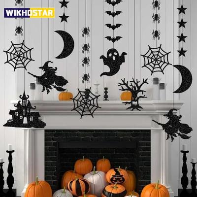 6 ks Halloweenska závesná bannerová girlanda Strašidelný pavúk Čarodejnica Duch Netopier Prívesok Ozdoba Šťastné Halloweenske párty dekorácie pre dom
