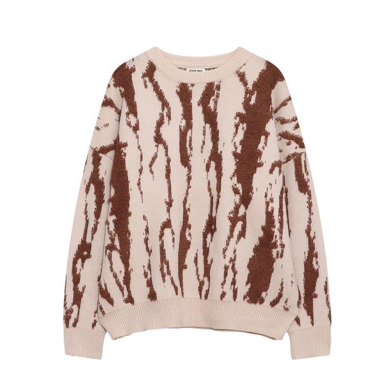 Unisex Streetwear Knit Sweater Winter Thick Warm Pullover With Flame Jacquard Cotton Blend