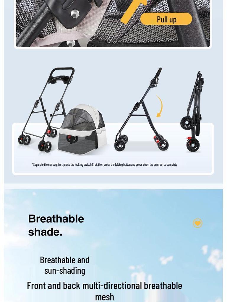 High-End Foldable Pet Stroller for Corgis, Cats, and Small Dogs - Lightweight, Multifunctional, Hand-Push Design.