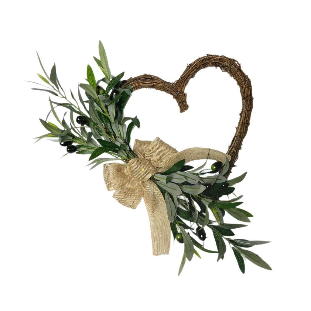 2025 Heart-Shaped Olive Wreath Door Hanger - Decorative Simulated Flower Ornament