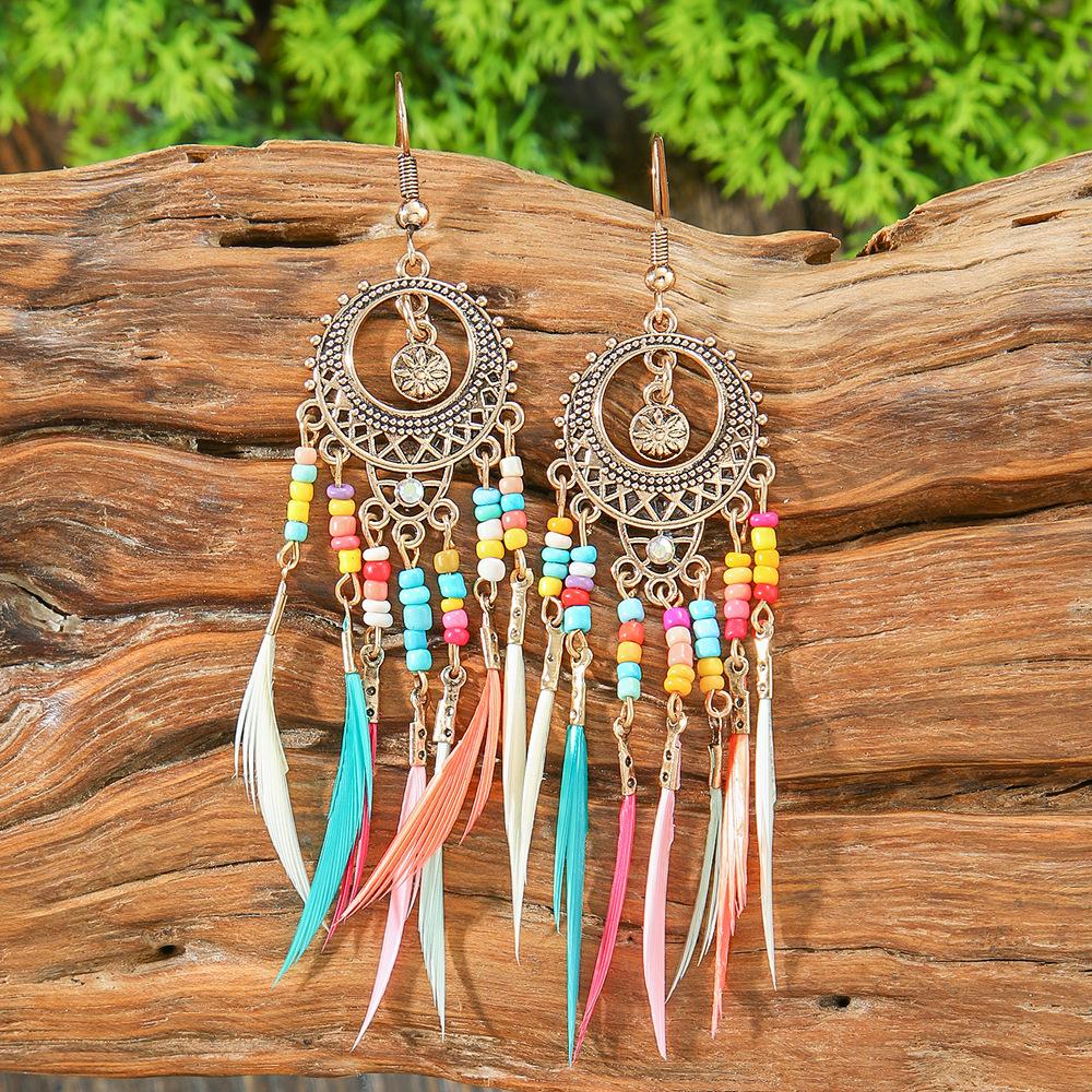 Vintage Bohemian Vacation Style Female Earrings Fashion Ethnic Unique Drop Oil Colorful Geometric Dangle Earrings Female Jewelry