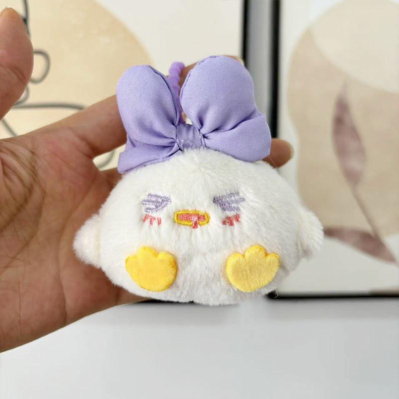 

Adorable Cartoon Bowknot Plush Toy Chicken Keychain For Couples Wholesale Soft белый