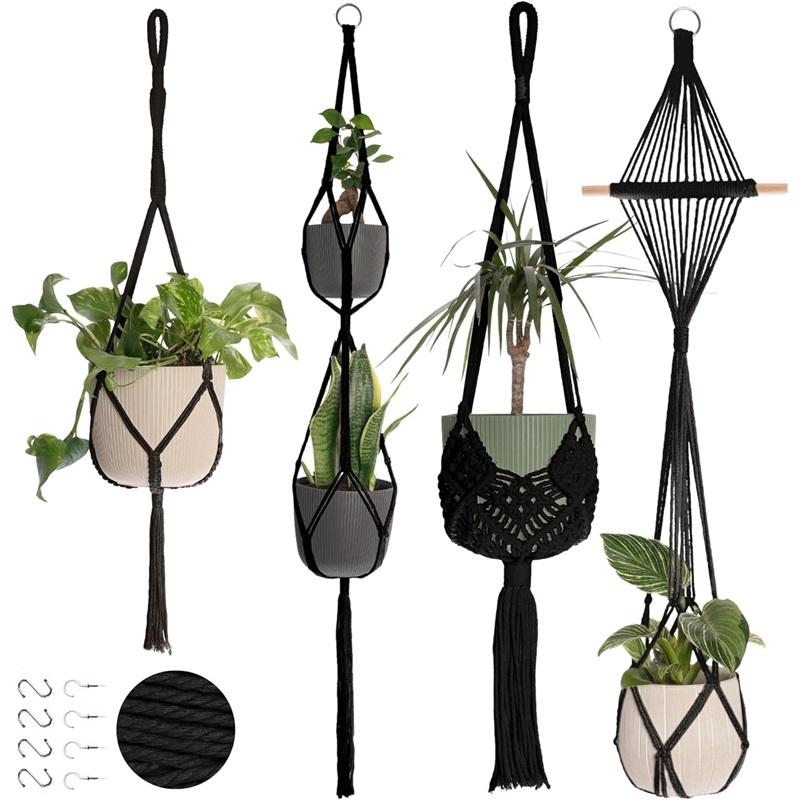 Handmade Flower Pot Net Pocket Garden Hanging Plant Cotton Linen Basket Sustainable Netting For Indoor Outdoor Decor