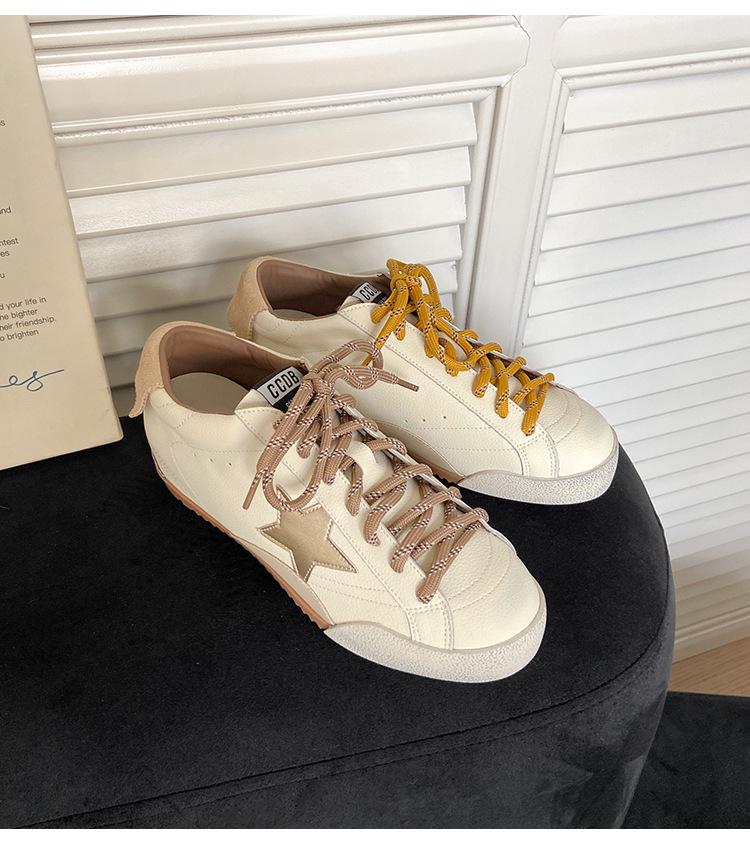 5CM Petite Height-Increasing Korean Color-Block Star White Retro Lace-Up Women's Casual Shoes
