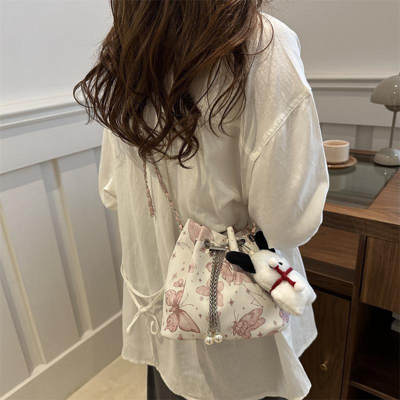 Fashionable Street Style Bucket Bag Simple Pu Shoulder Bag With Phone Pocket