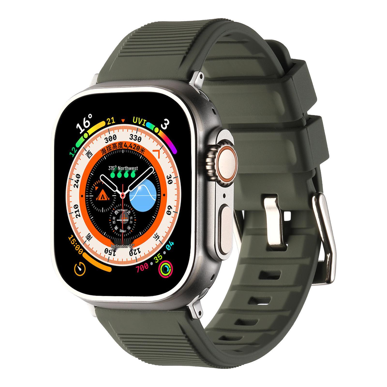 

Матовый силиконовый ремешок с яркой пряжкой для Apple Watch Series 7/SE/8/Ultra 42/44/45/49/46MM