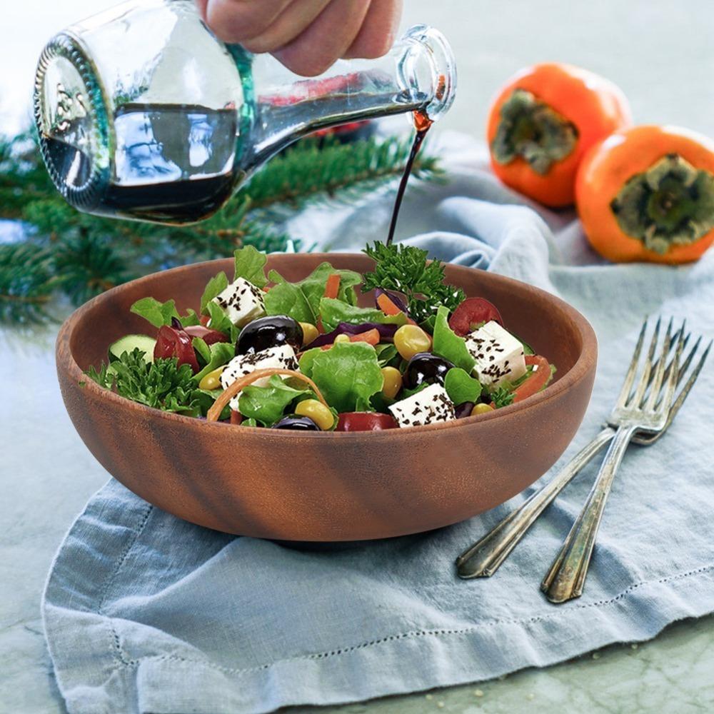 

Flat Bottom Japanese Style Bowl Wooden Rice Noodle Bowl Anti slip Bottom Salad Bowl Porridge Bowl 12*3.7cm