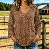 Women's Casual V-Neck Long Sleeve T-Shirt with Leopard Print for Everyday Wear