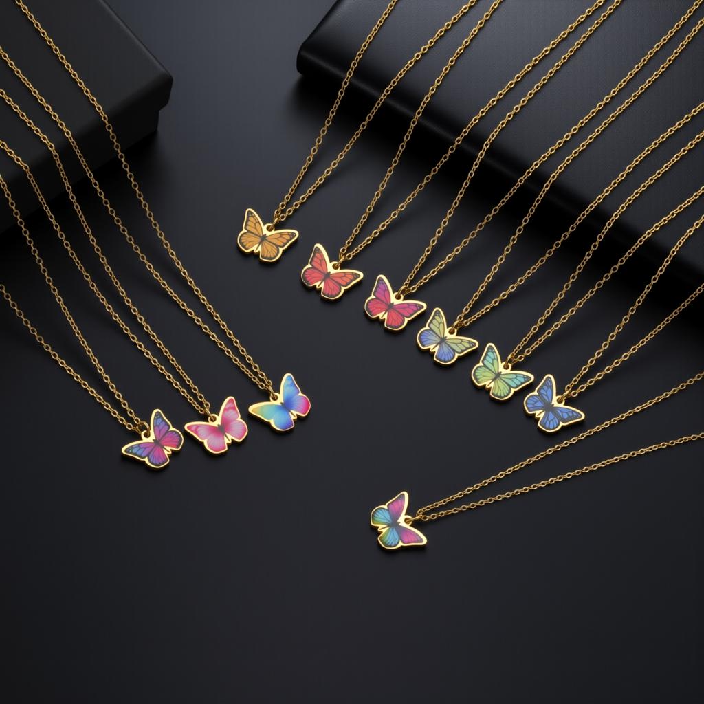 Teamer Colorful Butterfly Necklace For Women Girls Gold Color Stainless Steel Birthday Fashion Jewelry Gift Wholesale 2026 New