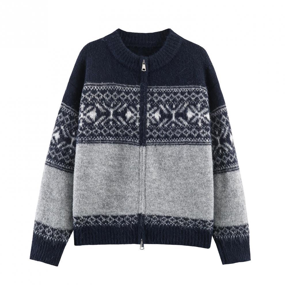 European and American style, new women's clothing, fashionable, versatile, cross-border temperament simple jacquard knitted cardigan
