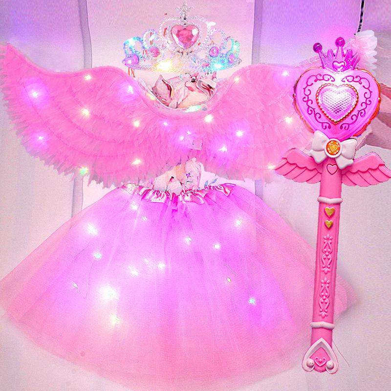 Children's Glowing Angel Wings with Colorful Neon Lights for Mid-Autumn and Halloween Festival Performances