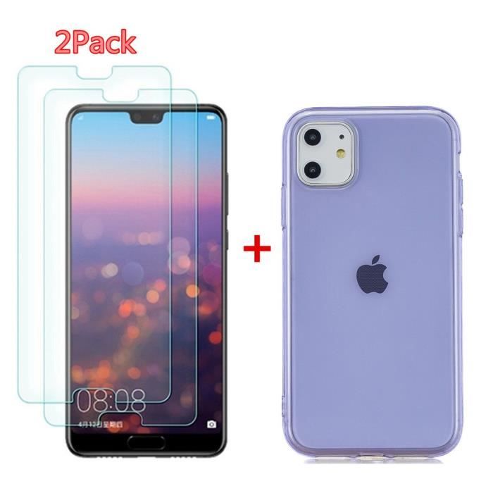 Coque pour iPhone 11 Pro Max - Doux - Violet - 2PCS Verre Trempé - Housse TPU Silicone - Slim