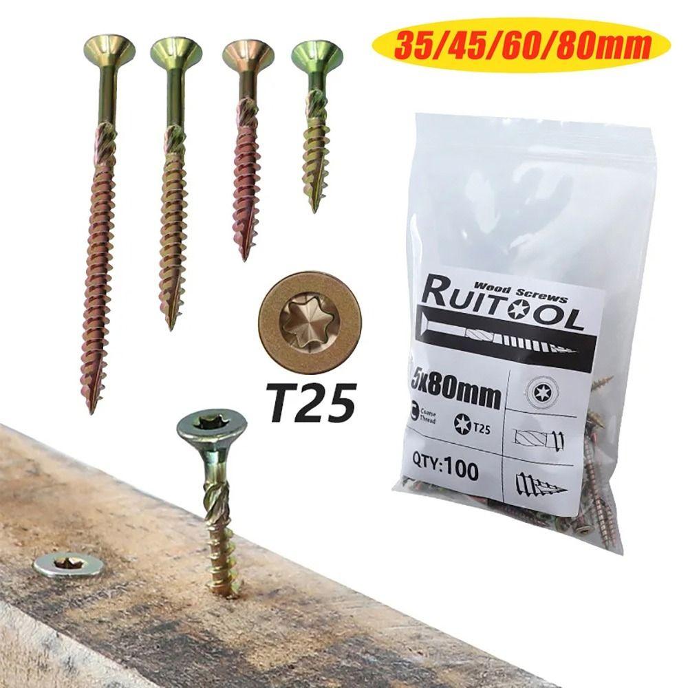 100Pcs/Pack 35mm 45mm 60mm 80mm Self-tapping Screw M5 Flat Head Woodworking Screws  Hardware Tools