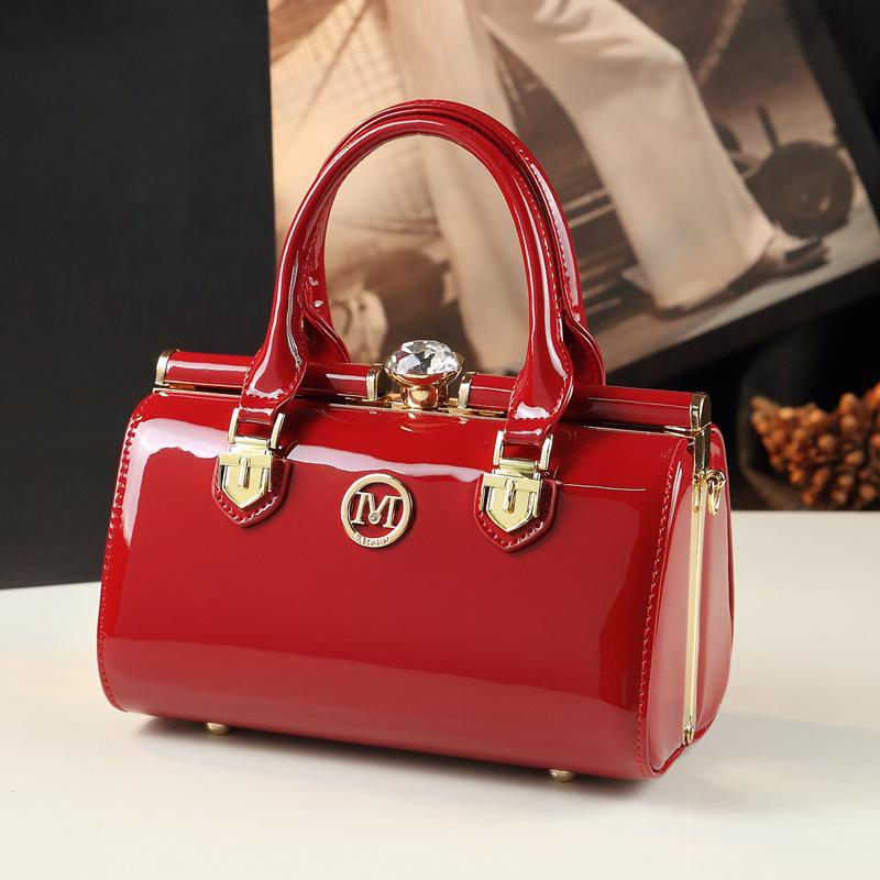 2024 Women's Rhinestone Clip Shoulder & Hand Bag – Stylish Pillow Shape In Bright Leather