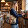 Gesteppte Tragetasche Retro-Print Stoff Pendler-Tote Vintage Leicht Faltbare Handtasche für Damen Tägliche Nutzung Reise Einkaufen