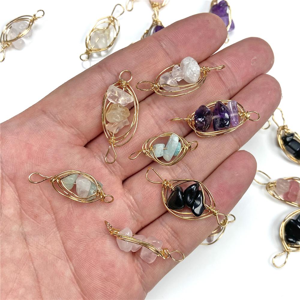Irregural Stone Chips Connector Charms Natural Crystal Winding Stone Connector Pendant Winding for Women Making Jewerly DIY