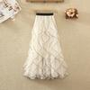 Women Spring Fall High Waist All Match Irregular Ruffle Mesh A Line Skirt
