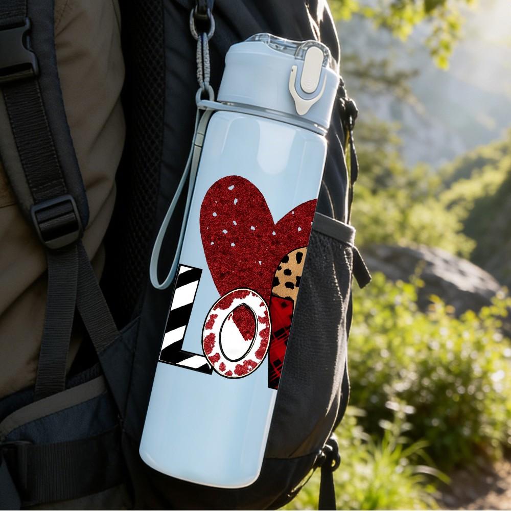 1PC Leopard Pattern Love Heart 750ml Color Plastic Sports Water Bottle Leakproof Flip Straw Lid Suitable for Sports Office Home Use