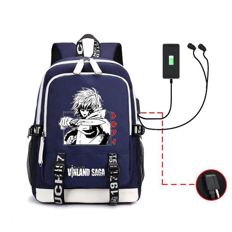 Vinland Saga Anime Rucksack für Studenten und Berufstätige - Zweilagige Oxford-Stofftasche mit USB-Anschluss, atmungsaktive gepolsterte Träger