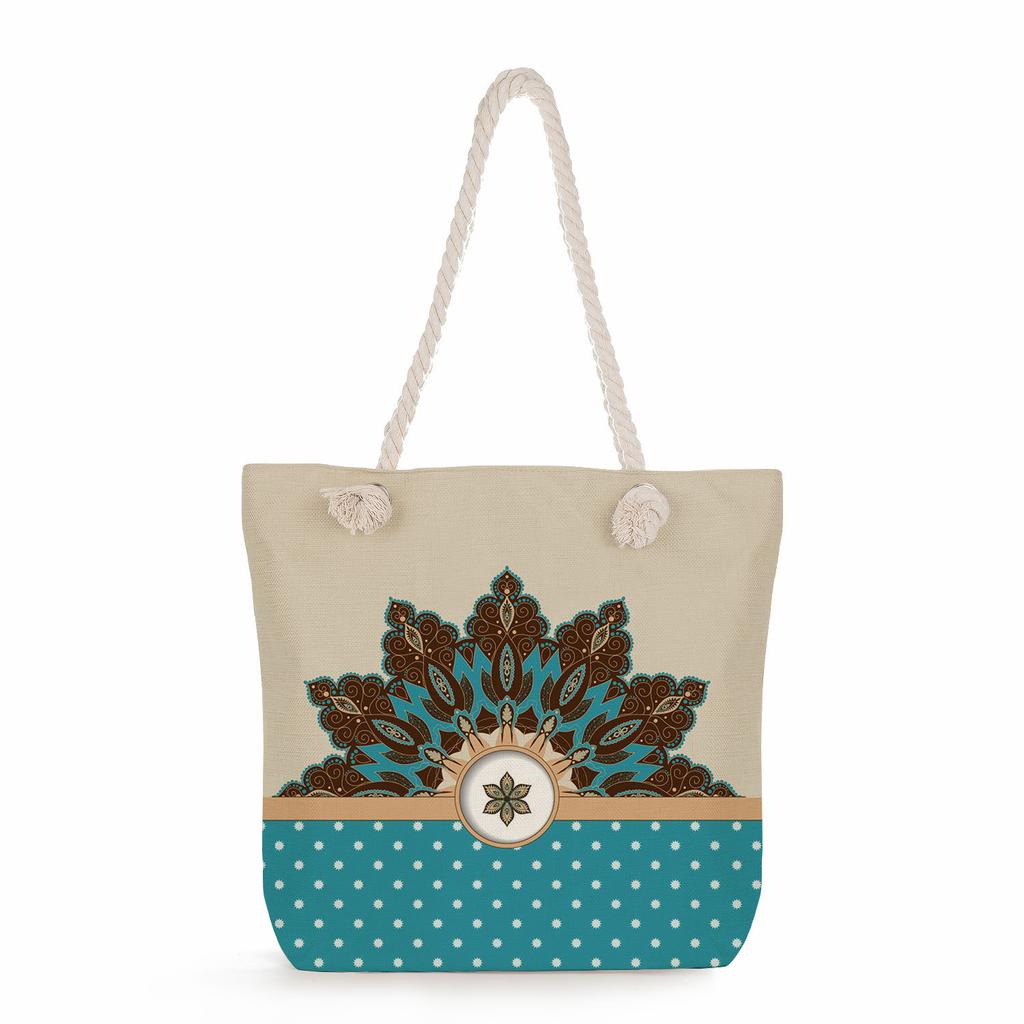 Cat print thick rope single-shoulder beach bag 7215