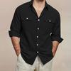 Camicia da uomo a maniche lunghe in cotone con doppia tasca, colori casual