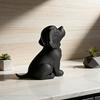 3D Printed Sitting Dog Figurine Modern Black Puppy Decorative Statue Animal Shape Sculpture