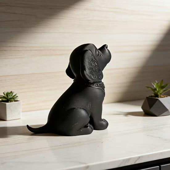 3D Printed Sitting Dog Figurine Modern Black Puppy Decorative Statue Animal Shape Sculpture