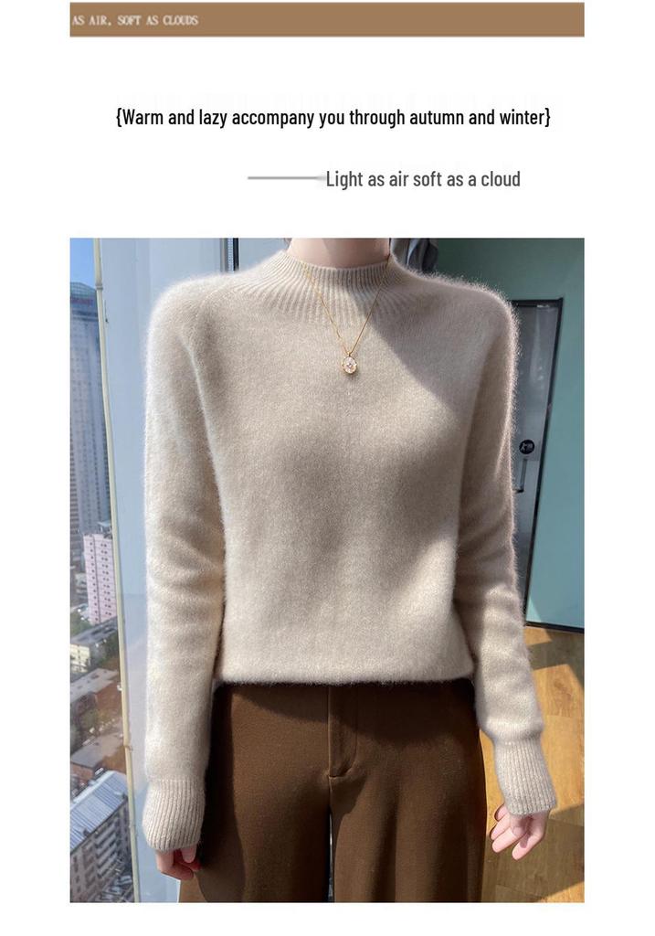 100% Pure Wool Thick Knit Half-High Neck Sweater - Luxurious Cashmere Base Layer for Autumn/Winter
