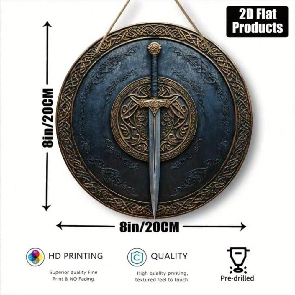 Round Aluminum Metal Sign Sword Wall Art Waterproof HD Print Home Office Decor