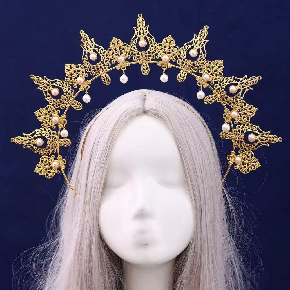 Baroque Halo Crown Gold Plated Baroque Tiara Headband Halloween Costume Artistic Photoshoot