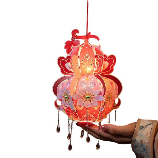 Håndlaget kalebasslykt Håndholdt kinesisk nyttår DIY Lysende blomsterlys for midt-høstfestivalen Hanfu Cosplay Bryllupsdekor